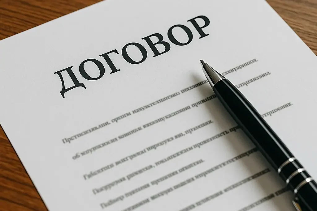 Подписанный договор аренды самосвала на столе с ручкой